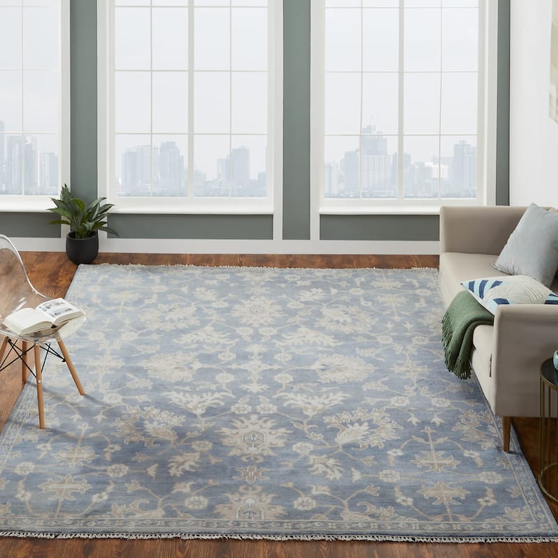 Siena Blend Hand-Knotted Area Rug - 9' x 12' - Slate Blue
