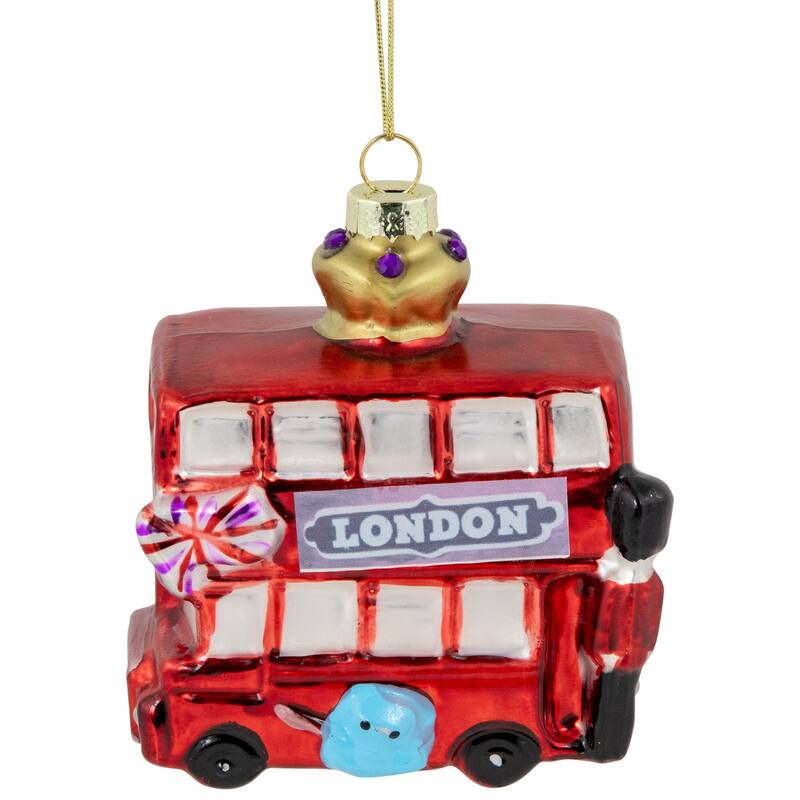 3.5" Double-Decker Bus Glass Christmas Ornament