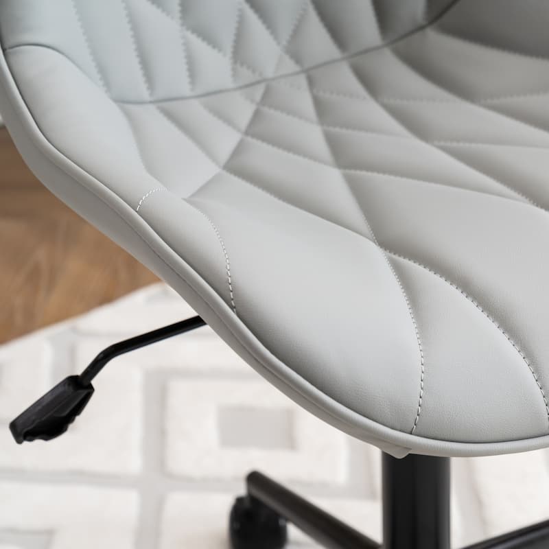 Armless Swivel Office Chair, Faux Leather Task Chairs with Wheels