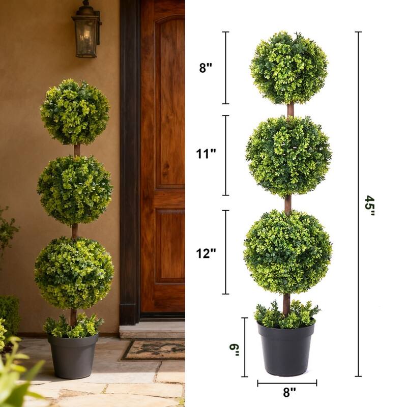 Artificial Boxwood Topiary Tree 3Ft/3.7Ft/4.2Ft - 45.28" H x 11.80" W x 11.80" D - Green