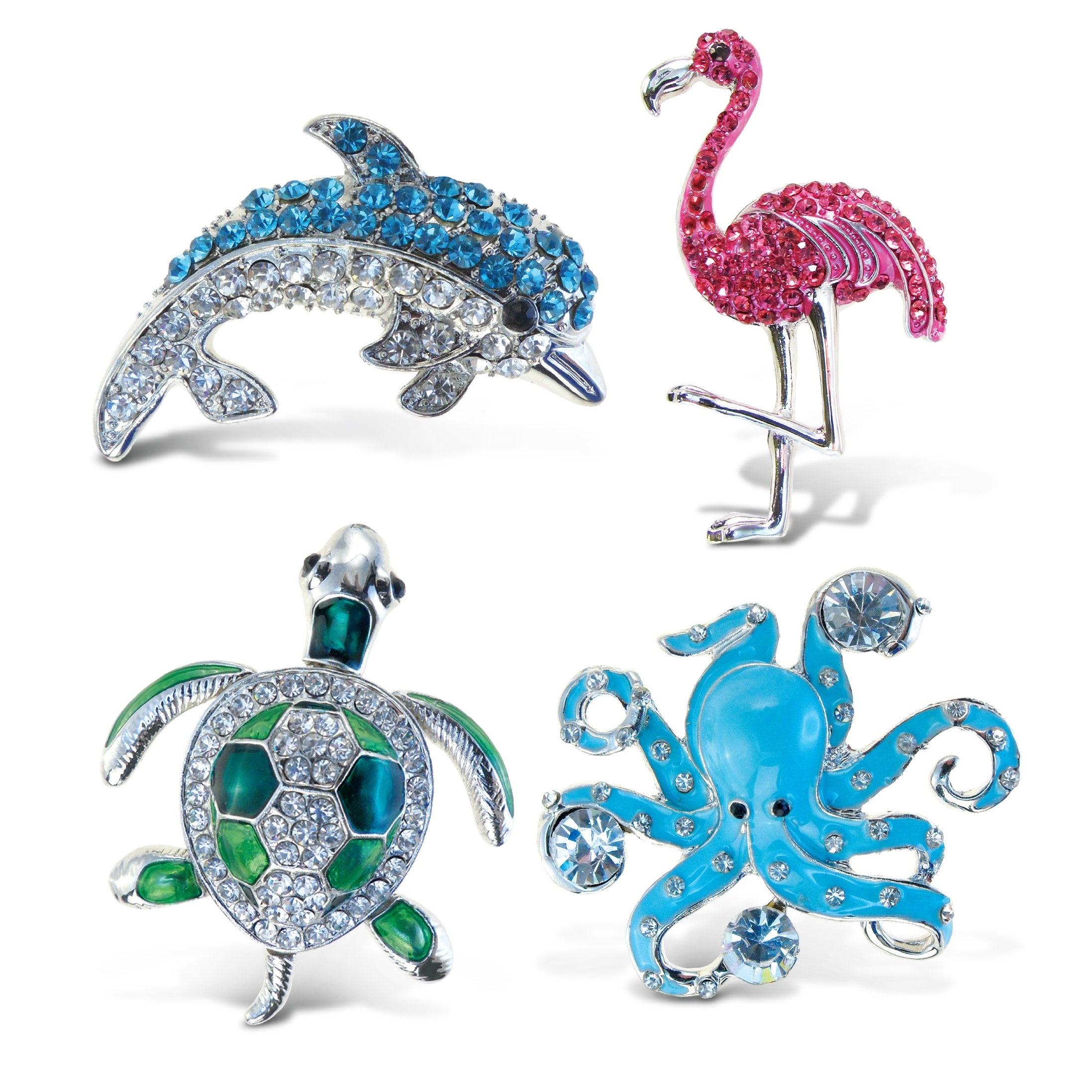 Aqua79 Beach Sparkling Refrigerator Magnet Set with Rhinestone - 4 Pcs - 2.50 inches