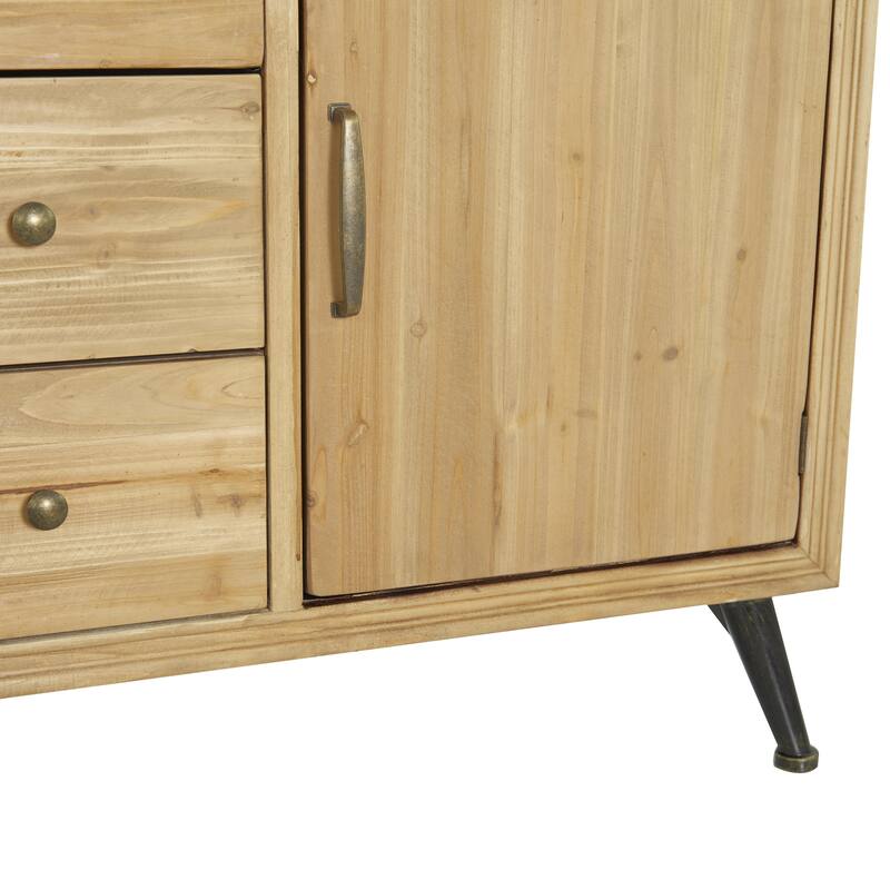 Wooden 3 Drawers 1 Shelf and 2 Doors Sideboard - Light Brown - Roche River Decor