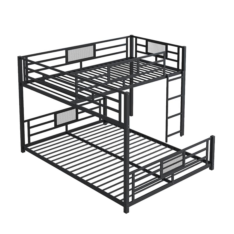 Metal Twin over Full Size Bed Frame, L-shaped Bunk Bed with Full Length Guardrail and Ladder for Children, Boys and Girls