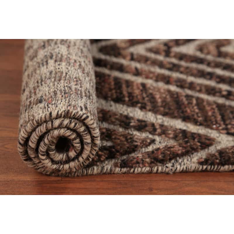 Geometric Moroccan Oriental Foyer Rug Hand-Knotted Brown Wool Carpet - 2'0"x 3'0"