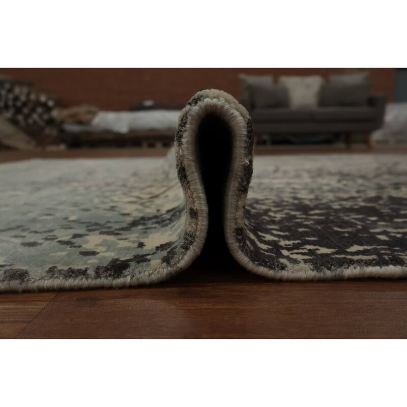 Hand Knotted Oriental Viscose Silk Carpet Modern Contemporary Greys & Charcoal Contemporary Area Rug - 9' 3'' X 6' 3''