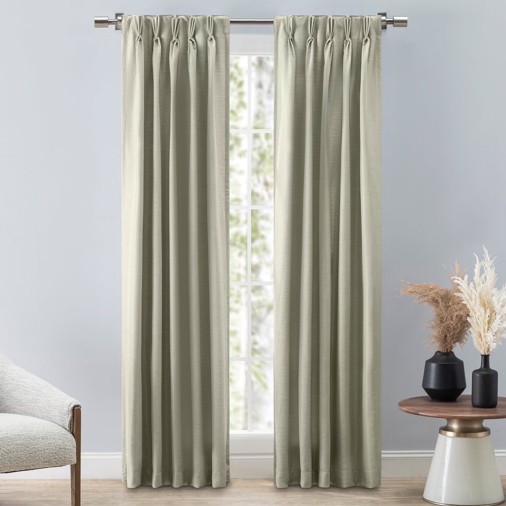 Grasscloth Premium Sheen Pinch Pleat W Back Tab Curtain Pair