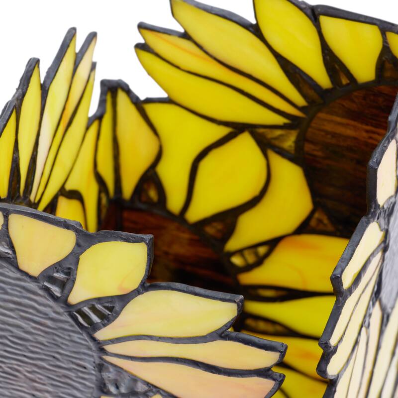 Sunny River of Goods Bronze Polyresin and Glass Rectangle Shade 9.75-Inch Accent Lamp - 5.5" x 5.5" x 9.75"