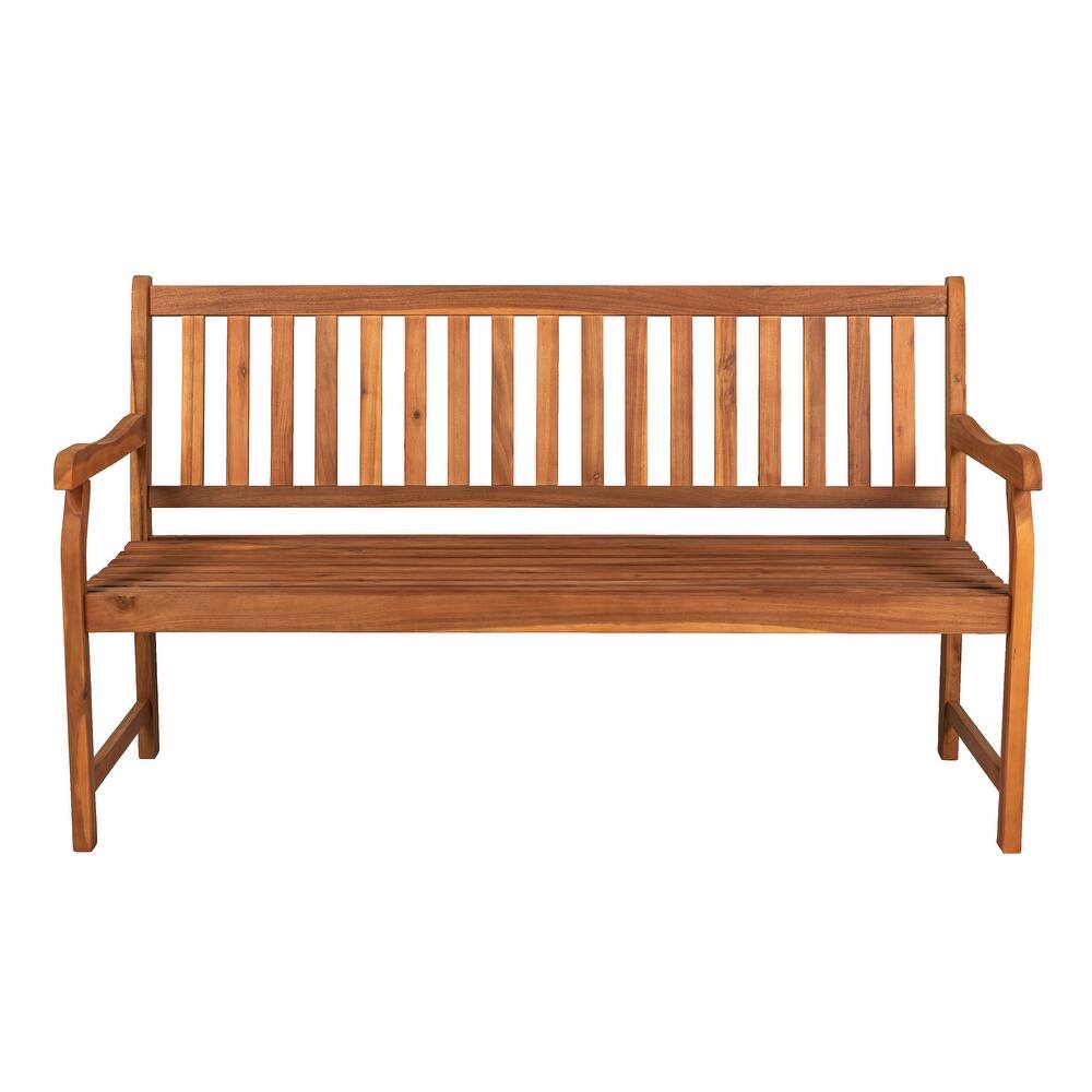 JONATHAN Y Blane 59.1" 3-Seat Slat-Back 600-Lbs Support Acacia Wood Outdoor Garden Patio Bench