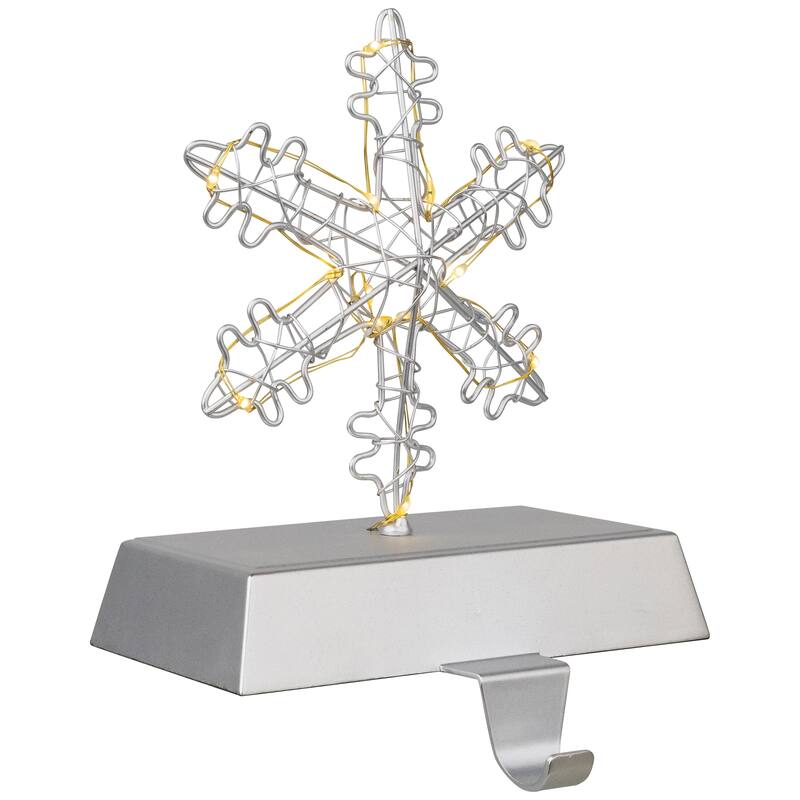 LED Lighted Wire Snowflake Christmas Stocking Holder - 6.25" - Silver