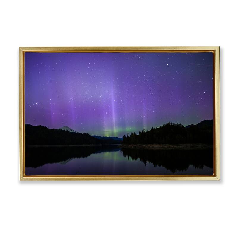 Stupell Luminous Purple Northern Lights Framed Floater Canvas Wall Art Design By Nancy Crowell - 25 x 17 - Gold