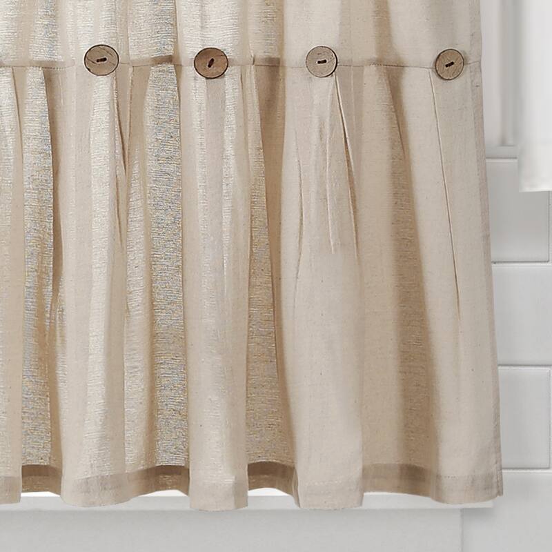 Lush Decor Linen Button Kitchen Tier Window Curtain Panel Pair