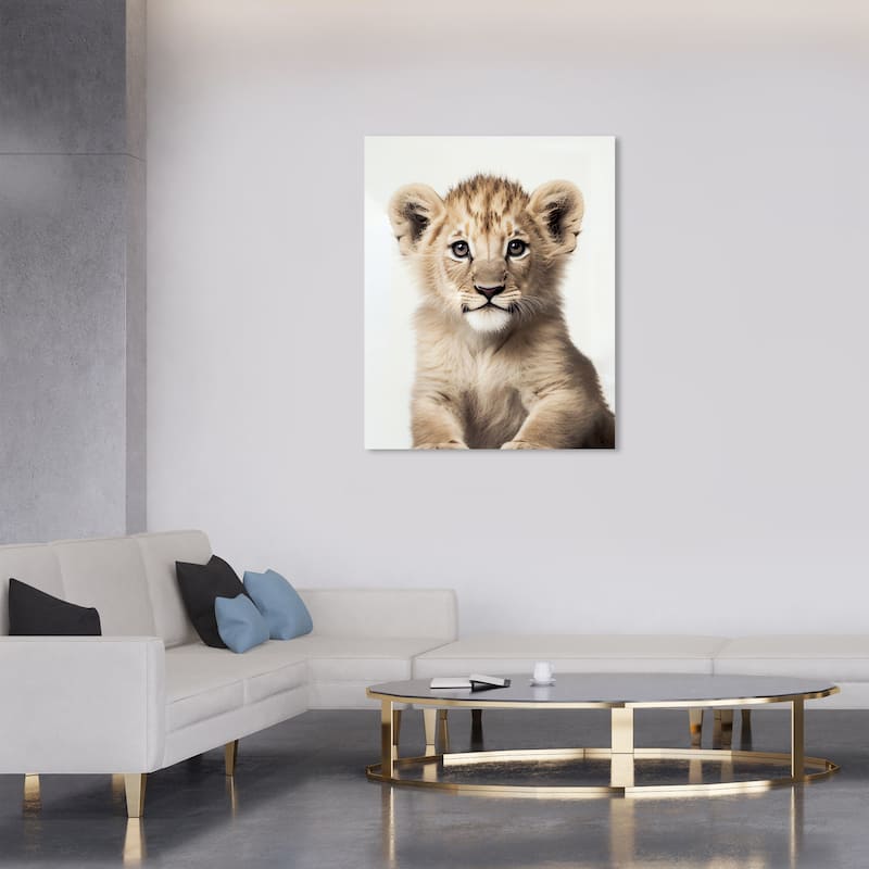 Wynwood Studio Canvas Animals Baby Animal Lion Brown and Light Brown Modern & Contemporary Wall Art Canvas Print - Brown, White - 36 x 30