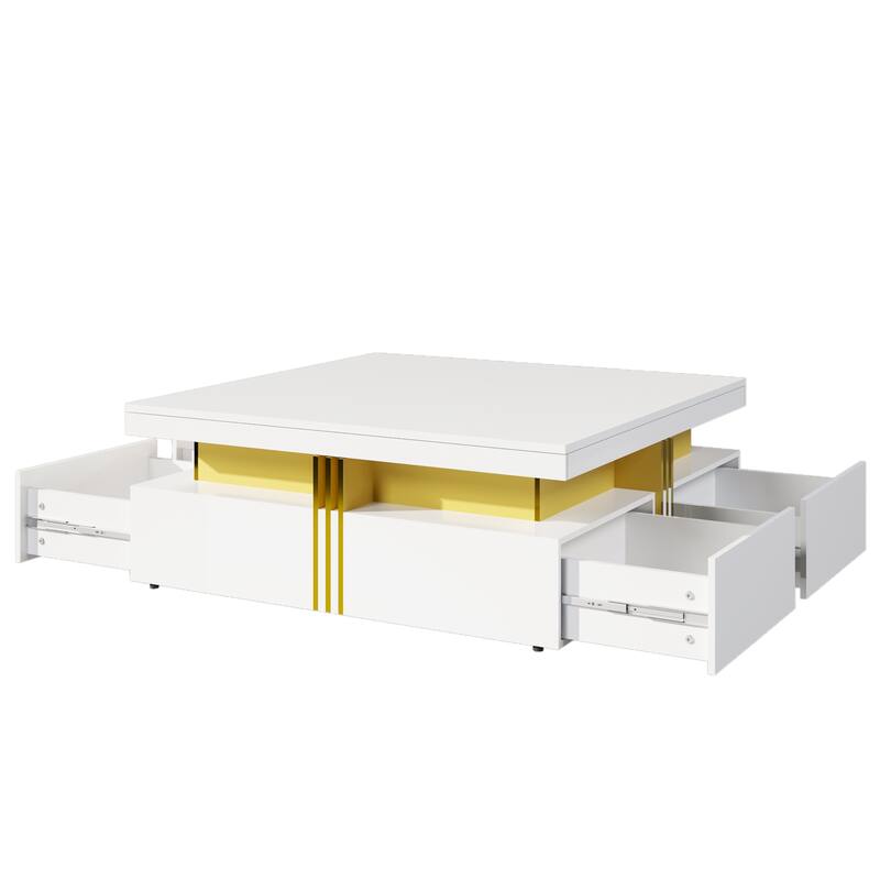 Modern Glossy Square Storage Coffee Table with Drawers