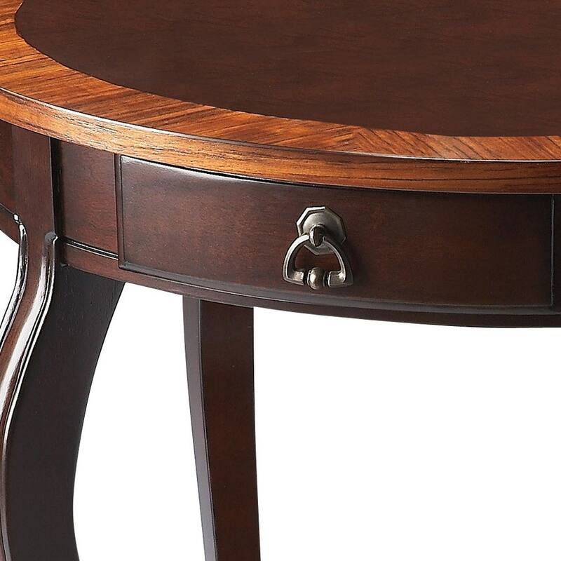 25 Inch Oval Wood Coffee Table with Drawer and Shelf Storage - 32” x 32” x 18”
