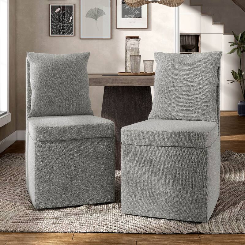 Furniture of America Salantes Modern Boucle Chenille Side Chair with Casters - Light Grey