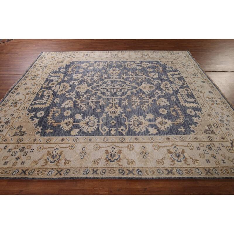 Blue Oushak Indian Area Rug Hand-Knotted Wool Carpet - 8'0"x 9'9"