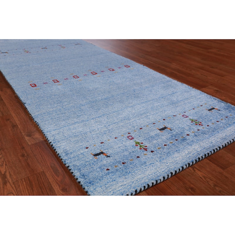 Blue Gabbeh Indian Runner Rug Handmade Wool Carpet - 2'6" x 9'10" - 2'6" x 9'10" - Blue