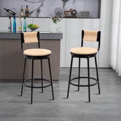 Modern Farmhouse Style Set of Two 360 Degree Swivel Armless Bar Stools
