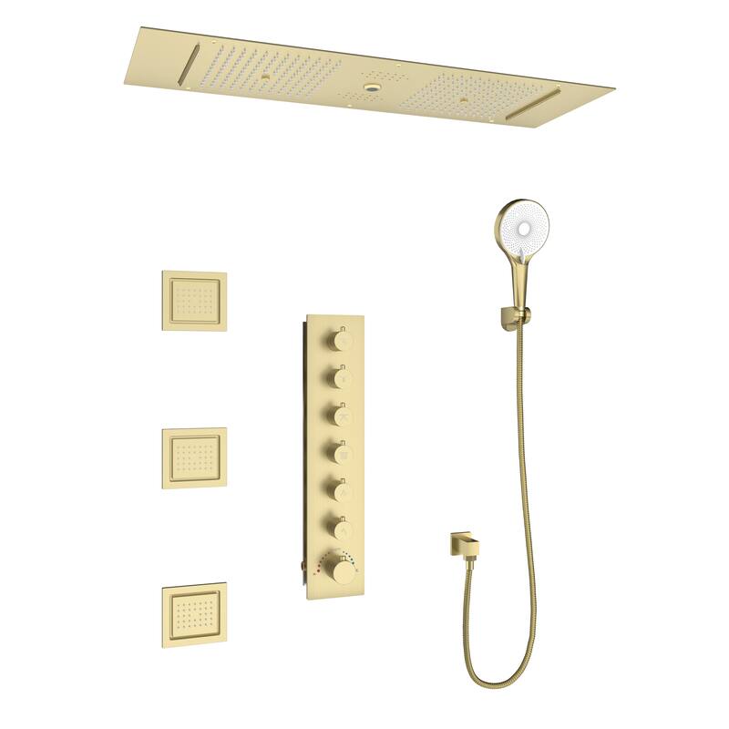 8-Spray 35 in. x 12 in. Ceiling Mount Fixed and Handheld Dual Shower Head 2.5 GPM with Bluetooth Music and 3-Body Jets