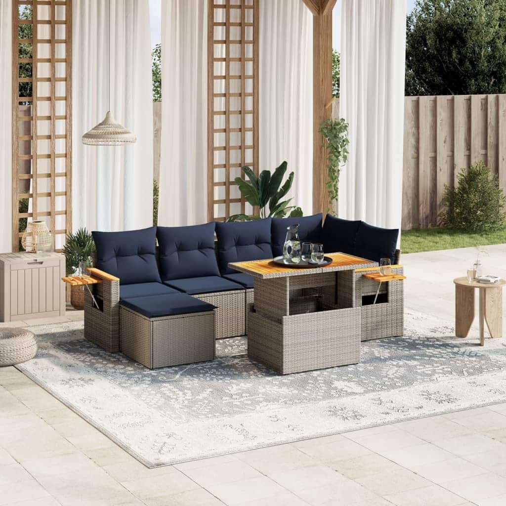 vidaXL Patio Sofa Set with Cushions Outdoor Furniture 7 Piece Poly Rattan