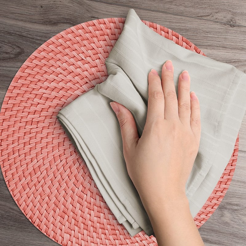 CounterArt Coral and Natural Basket Weave Design Round Reversible Easy Care Plastic Placemat Set of 4 Made in The USA