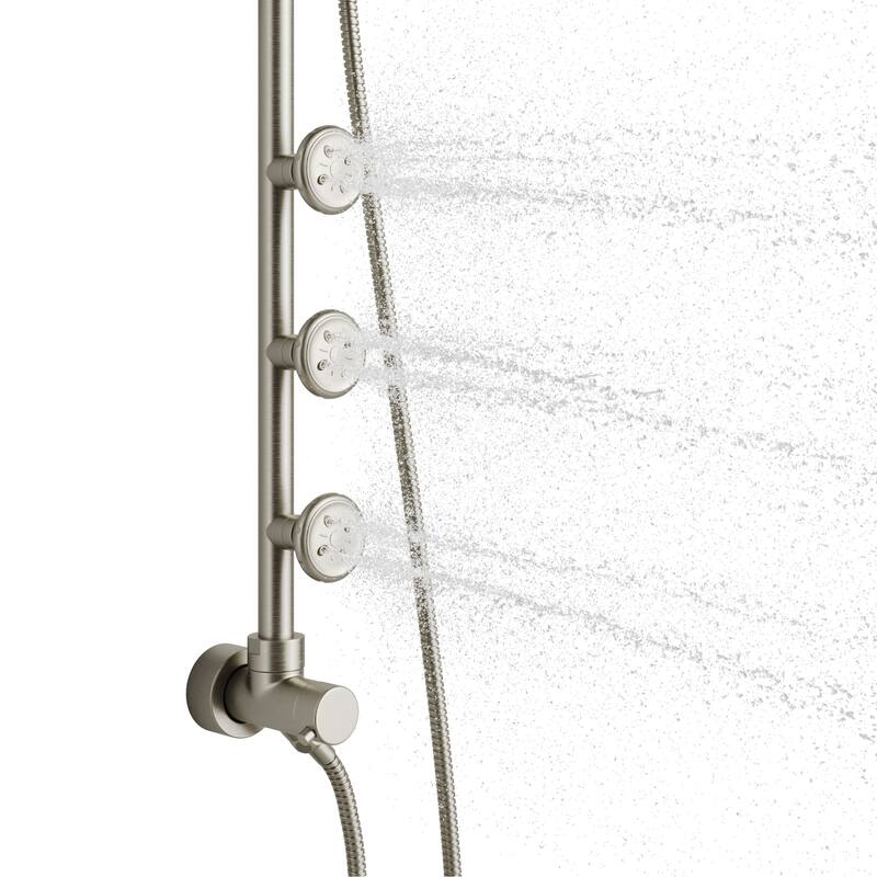 Lanikai 8-in Rain Showerhead System with 3-Body Jets Multi-function Handshower and Pivoting Shower Arm Brushed Nickel 1.8GPM