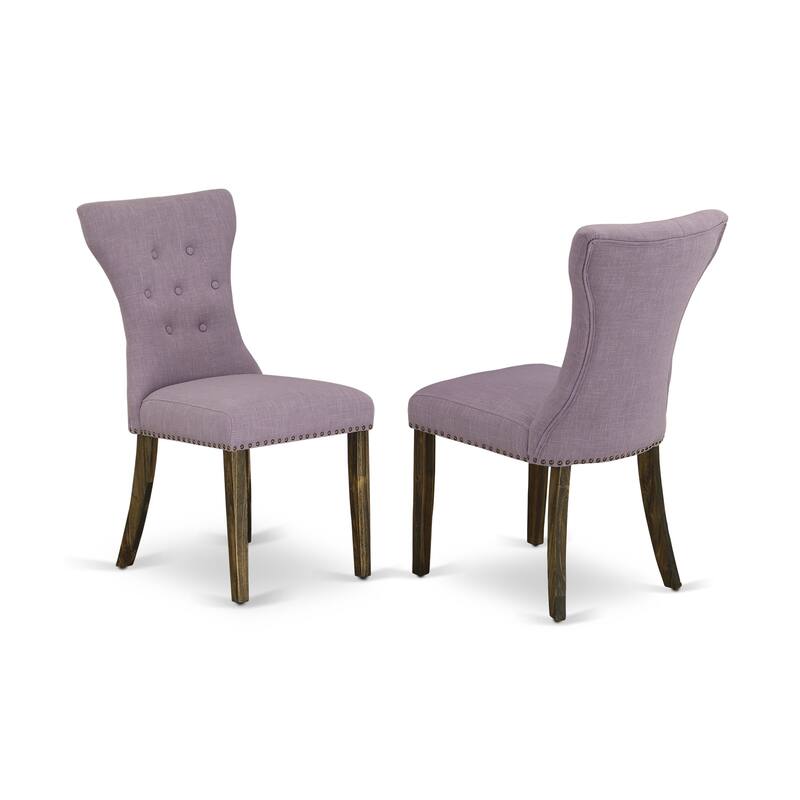 East West Furniture Gallatin Parson Dining Chairs - Button Tufted Nailhead Trim Linen Fabric Chairs, Set of 2, (Finish Options)
