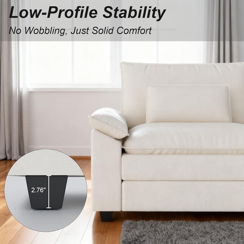 Kullavik Cloud Chenille L-Shaped Sofa, Modular Sectional Sofa with Ottoman, Throw Pillows and Double Layered Cushion