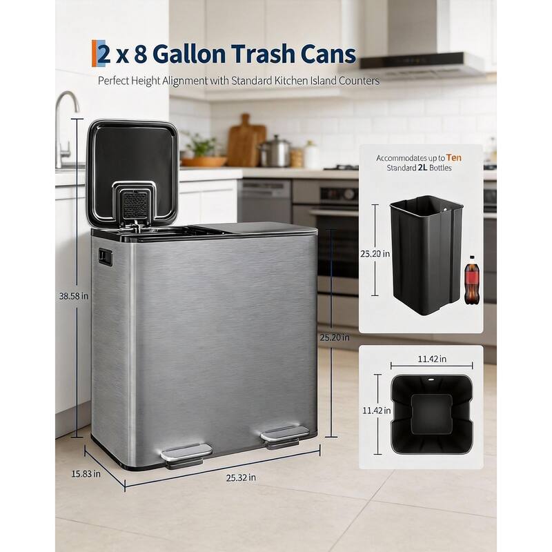 Trash Can, Dual Step for Trash & Recycling