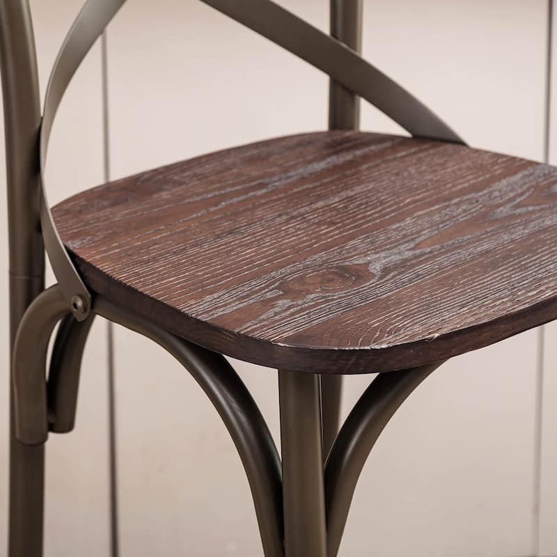 Glitzhome Industrial Metal Solid Elm Wood Seat Kitchen Bar Stool Chairs, Set of 2/4