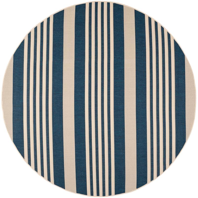 SAFAVIEH Courtyard Orsi Indoor/ Outdoor Waterproof Area Rug - 6'7" Round - Navy/Beige