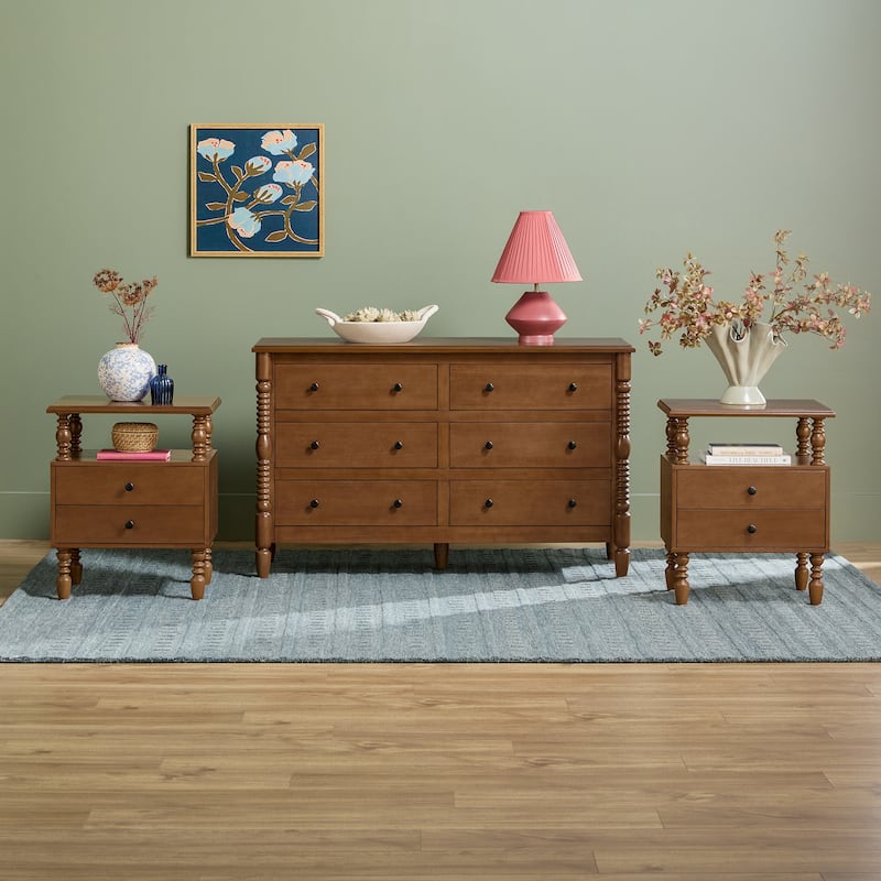 Walker Edison Spindle Dresser and 2-Drawer Nightstands Bedroom Set - Dark Brown