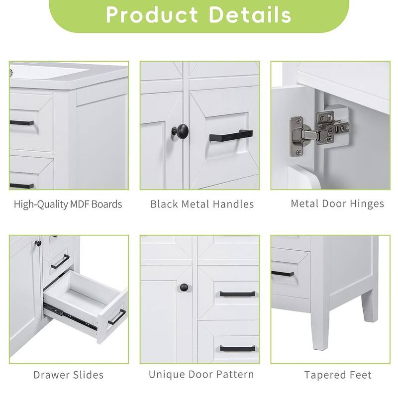 30" Solid Bathroom Vanity with Sink Set, Bathroom Cabinet with Drawers
