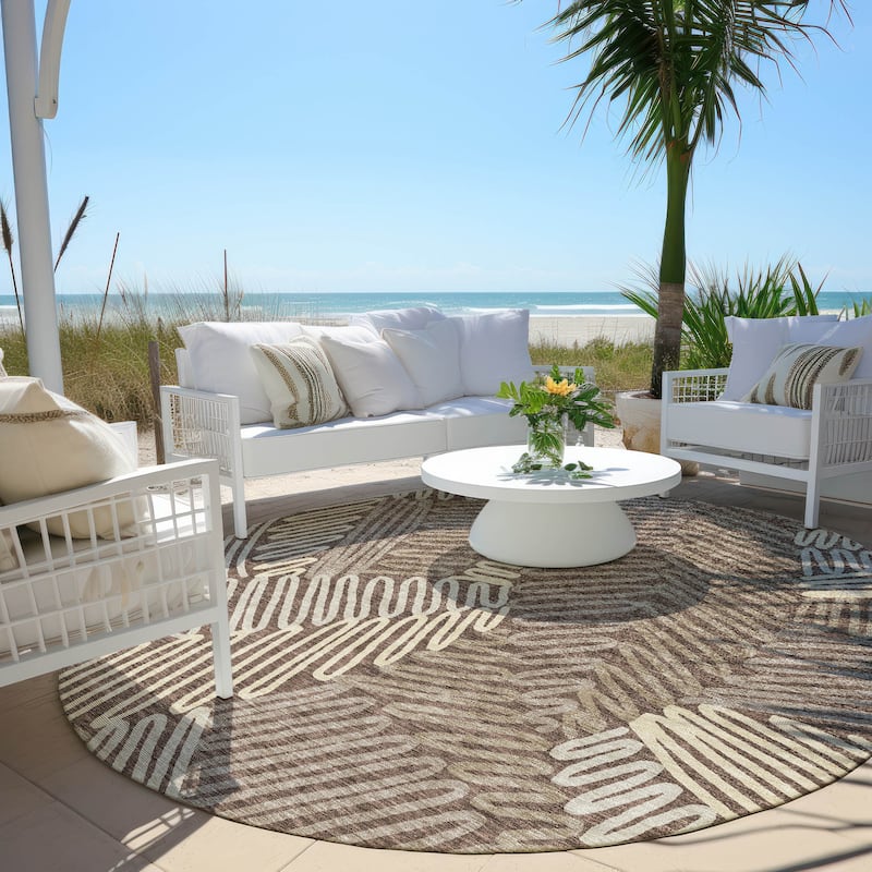 Machine Washable Indoor/ Outdoor Chantille Contemporary Squiggles Rug - Chocolate - 8' x 8'