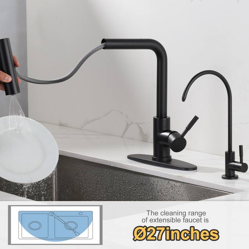 WOWOW Modern-Style Three-Function Pull-Down Kitchen Faucet with Filter Faucet