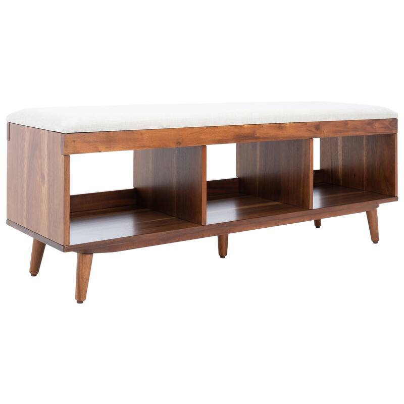 SAFAVIEH Cricket Mid-Century Modern Open Shelf Storage Bench with Cushion