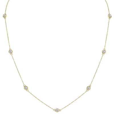 Marquee 1.50 Carat TW Bezel Set Lab Grown Diamond Station Necklace in 14K Yellow Gold