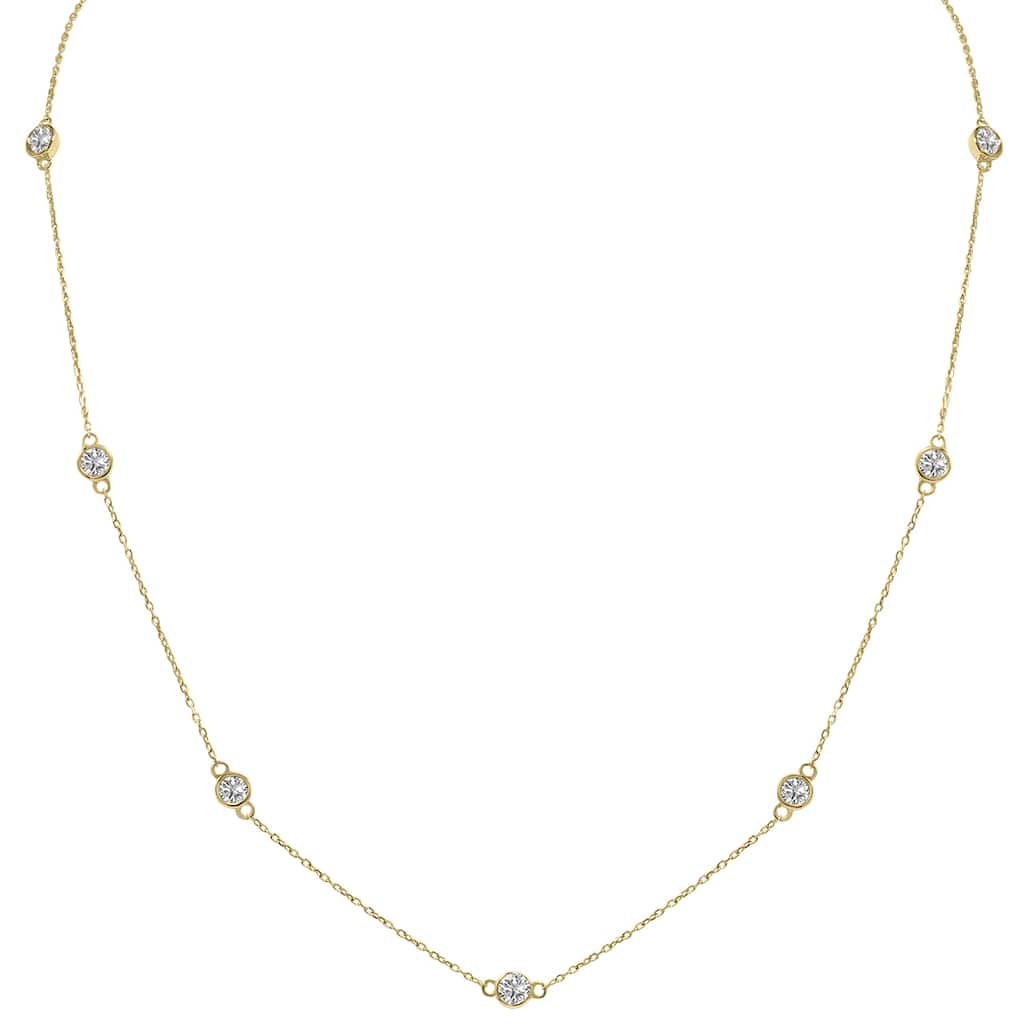 Marquee 1.50 Carat TW Bezel Set Lab Grown Diamond Station Necklace in 14K Yellow Gold