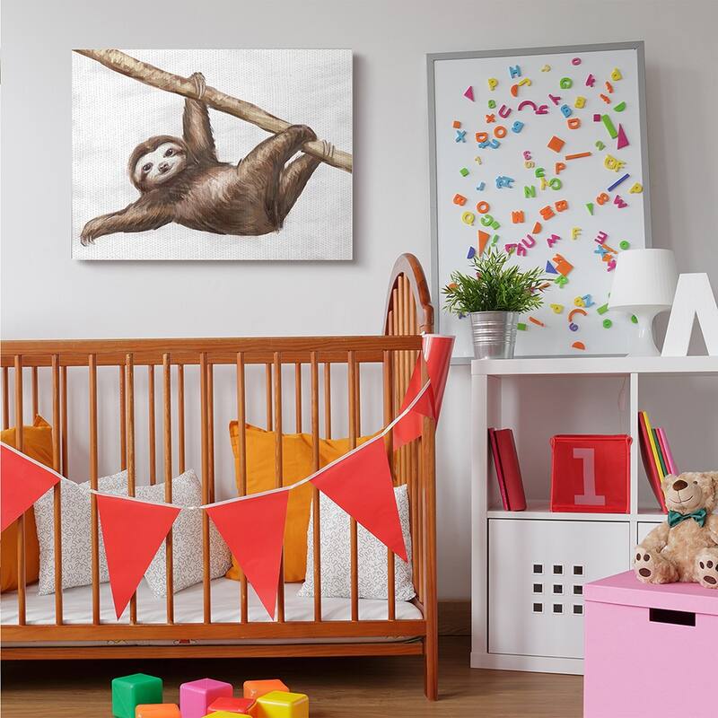 Stupell Jungle Sloth Playing Minimal Tree Branch Canvas Wall Art
