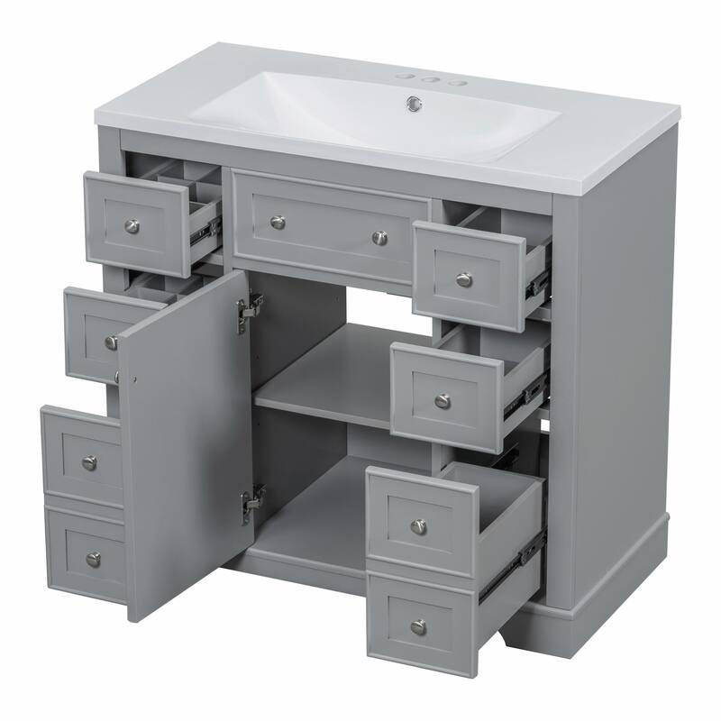 36" Bathroom Vanity with Sink Combo: Cabinet, Six Drawers
