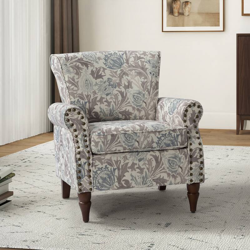 Nyctelius Nailhead Trim Traditional Accent Armchair with Rolled Arms by HULALA HOME - Grey