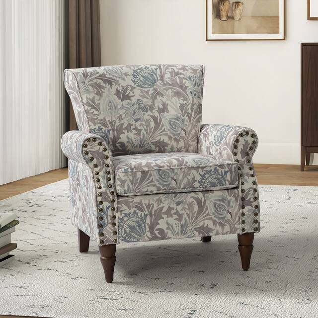 Avelina Nailhead Trim Comfy Accent Armchair with Rolled Arms - Grey