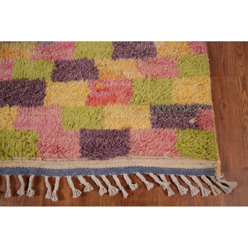 Checkered Moroccan Oriental Area Rug Hand-Knotted Wool Carpet - 6'11" x 10'4"