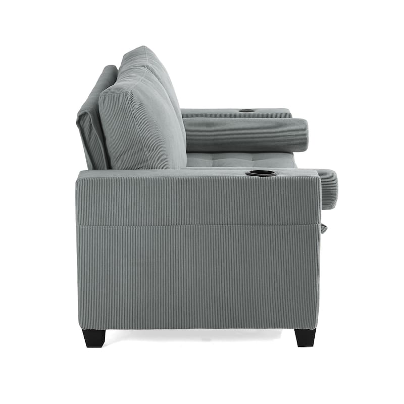 2 Set Multi-Functional Sleeper Sofa Bed 3-in-1 Pull-Out Convertible Adjustable Loveseat with USB Port