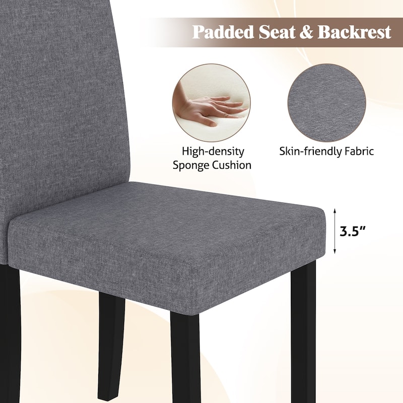 Gymax Dining Chair Set of 4 Fabric Upholstered Rubber Wood Legs Side