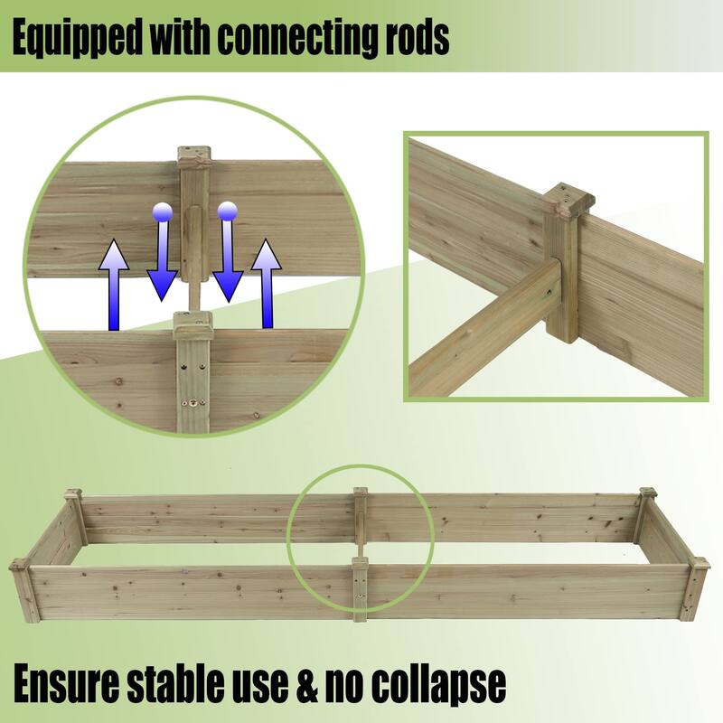 Natural Wood Outdoor Vegetable Flower Raised Garden Bed Planter - 8' x 2'