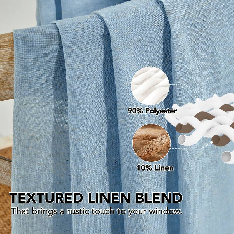 Deconovo Textured Faux Linen Sheer Curtains, 2 Panels, OEKO-Certified