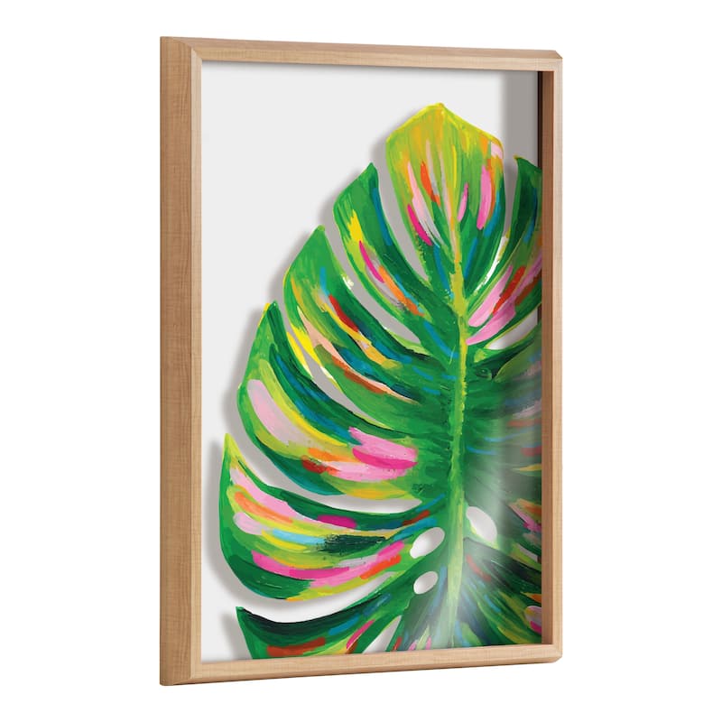 Kate and Laurel Blake Monstera Framed Printed Glass by Jessi Raulet - 18x24 - Natural