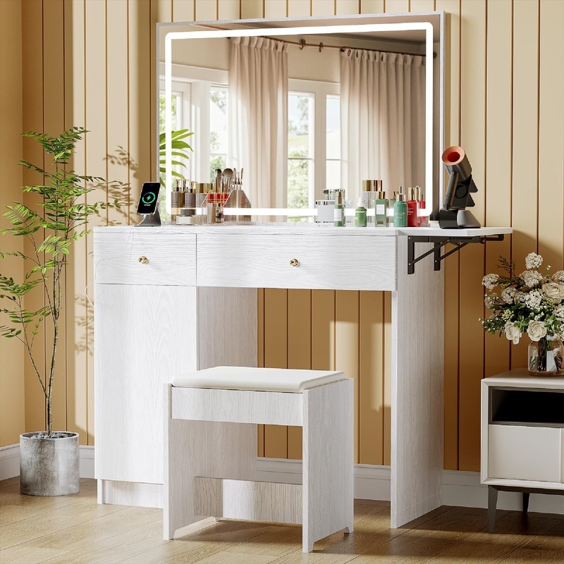 Vanity Desk with Large Mirror and Lights