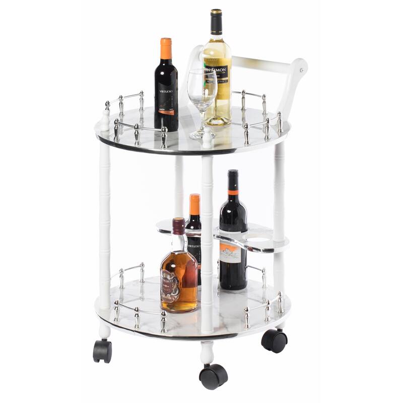 Round 2-tier Serving Bar Cart with Wheels - Grey